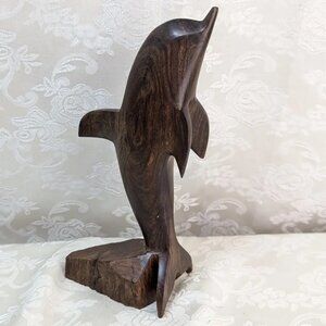 Carved Ironwood Dolphin / Porpoise Jumping Figure Raw Wood Base Figurine